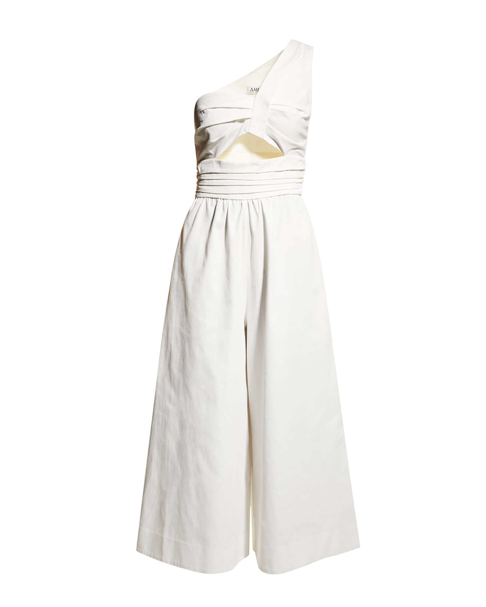 AMUR Parris One-Shoulder Pintuck Wide-Leg Jumpsuit | Neiman Marcus