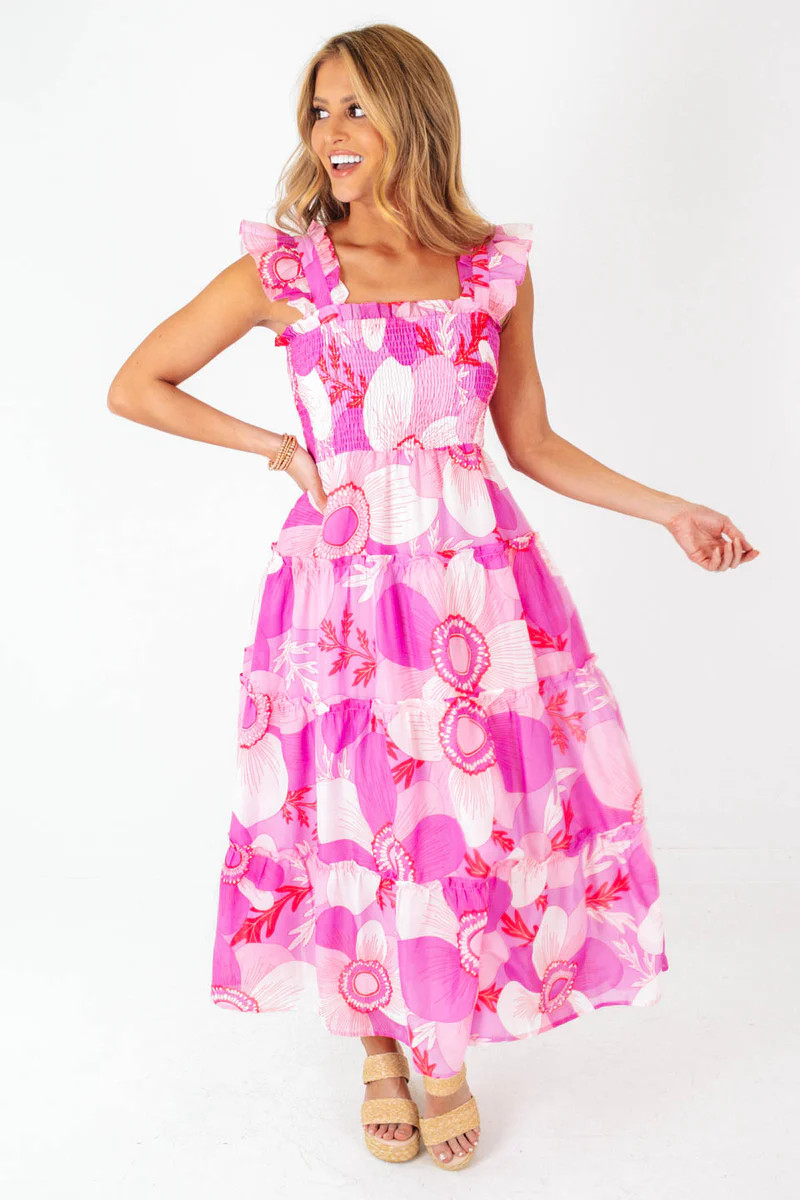 The Maisie Ruffle Strap Midi Dress - Pink | The Impeccable Pig