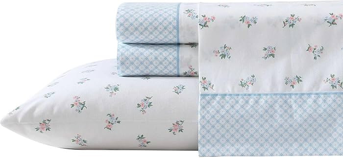 Laura Ashley - Sheet Set, Breathable Percale Cotton Bedding, 200 Thread Count, Deep Pocket, Chic ... | Amazon (US)