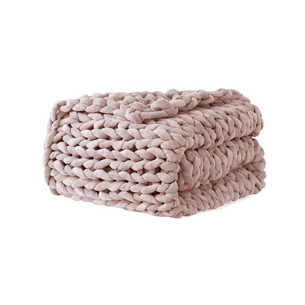 50""x60"" Chunky Cable Knit Throw Blanket Blush - Dream Theory | Target