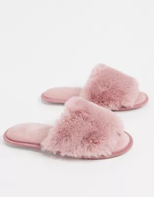 Loungeable fluffy slider slipper in pink | ASOS | ASOS (Global)