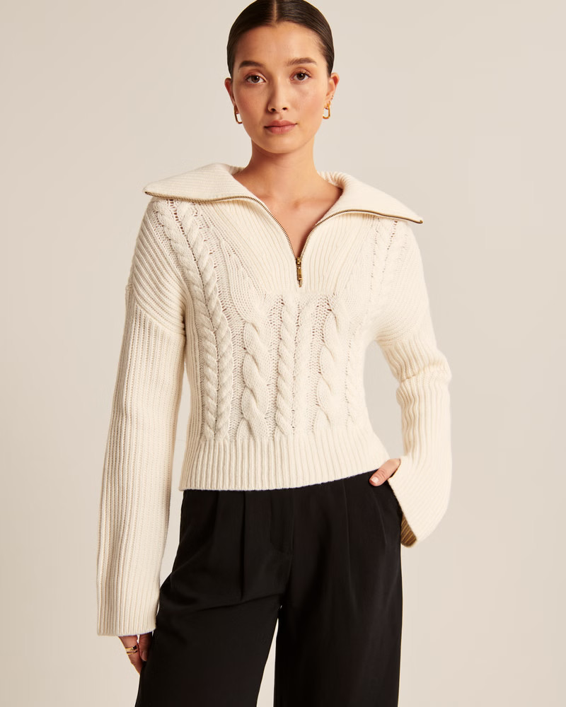 Women's Merino Wool-Blend Cable Half-Zip | Women's Tops | Abercrombie.com | Abercrombie & Fitch (US)