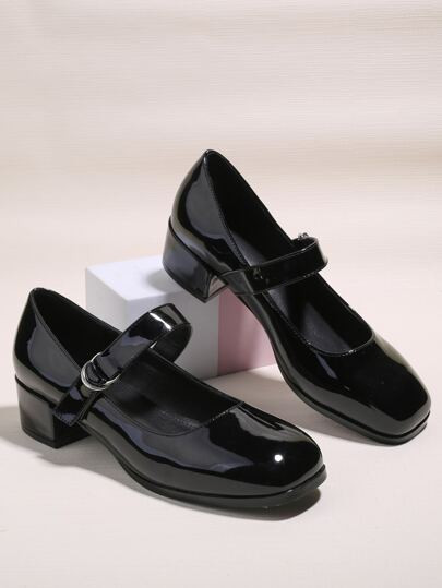Square Toe Chunky Heeled Mary Jane Pumps | SHEIN
