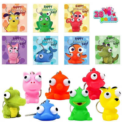 Joyfy 28 Pack Valentine Day Classroom Exchange Gift Cards with Fidget Popping Animal Keychains Gift Card and Toy Set Animal Keychain Assorted Colors | Target