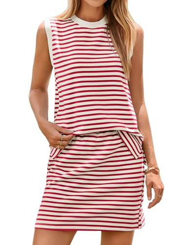 Amazon.com: Glamaker Summer 2 Piece Short Skirt Sets For Women Striped Sleeveless Tennis Skorts T... | Amazon (US)