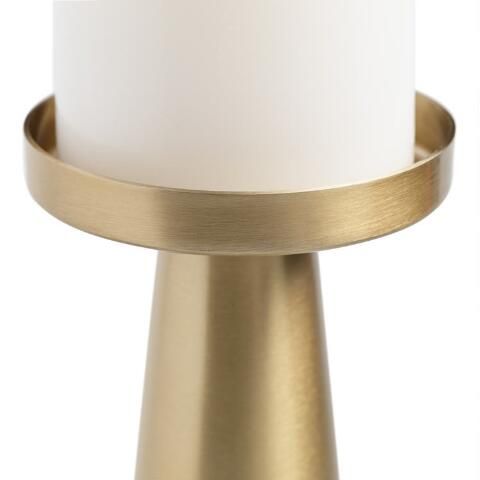 Brushed Gold Metal Contemporary Pillar Candle Holder | World Market