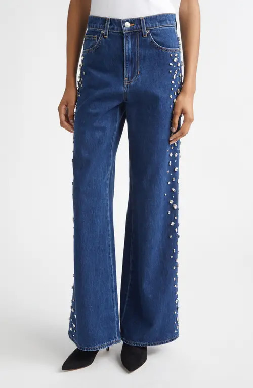 Veronica Beard Kasey Embellished Wide Leg Jeans in Stoned Bright Blue at Nordstrom, Size 31 | Nordstrom