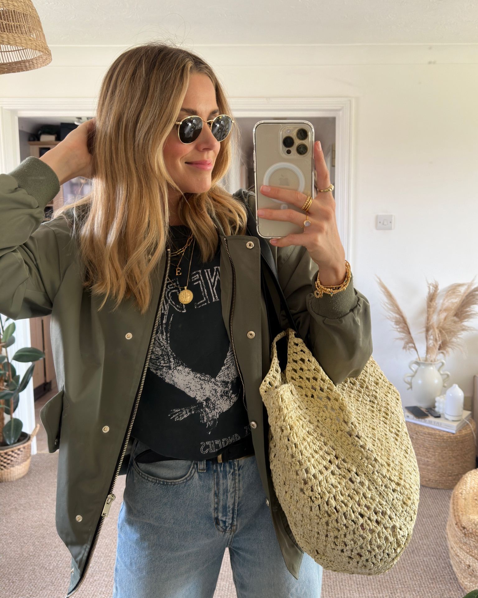 Anine Bing tshirt 
Bomber jacket
Basket bag
Raffia bag 
Straight jeans
Spring outfit 

#LTKSeasonal #LTKeurope #LTKstyletip