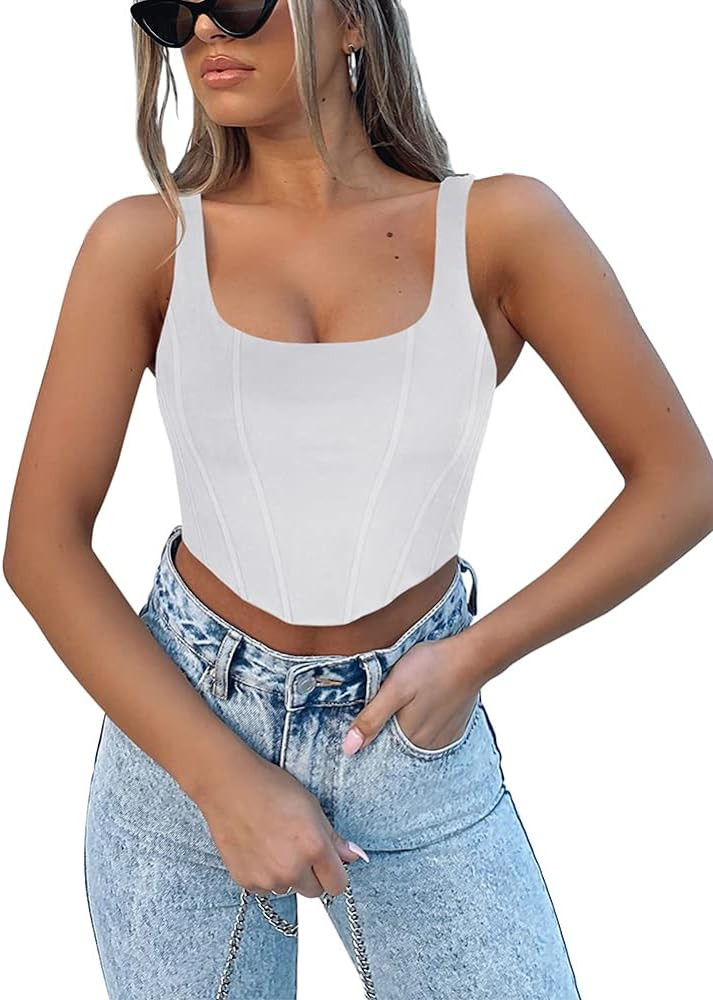 REORIA Women's Summer Sexy Square Neck Sleeveless Bustier Corset Crop Tank Tops | Amazon (US)