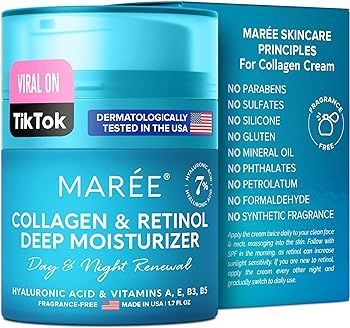 MAREE Face Moisturizer Collagen Cream - Anti Aging Face Cream with Hyaluronic Acid & Retinol - Da... | Amazon (US)