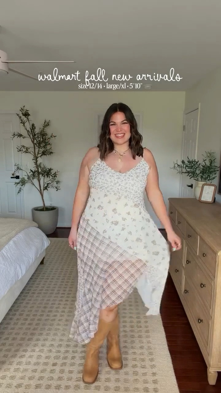 Walmart fall new arrivals!!
Sizes : 
White dress : xl 
Brown jeans - xl
White top - xl 
Brown plaid dress - xxl
Mauve plaid dress - xl
Brown lace top - xl 
Stripe cardigan - xl 
Flare jeans - 10L (from torrid, linked similar)

#LTKNYFW #LTKMidsize #LTKSeasonal
