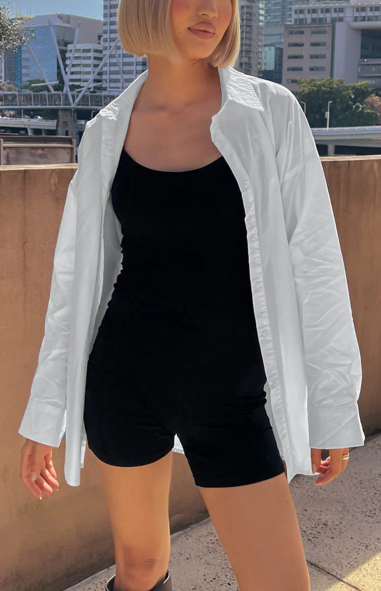 Ivaliah White Oversized Button Up Shirt | Beginning Boutique (AU)