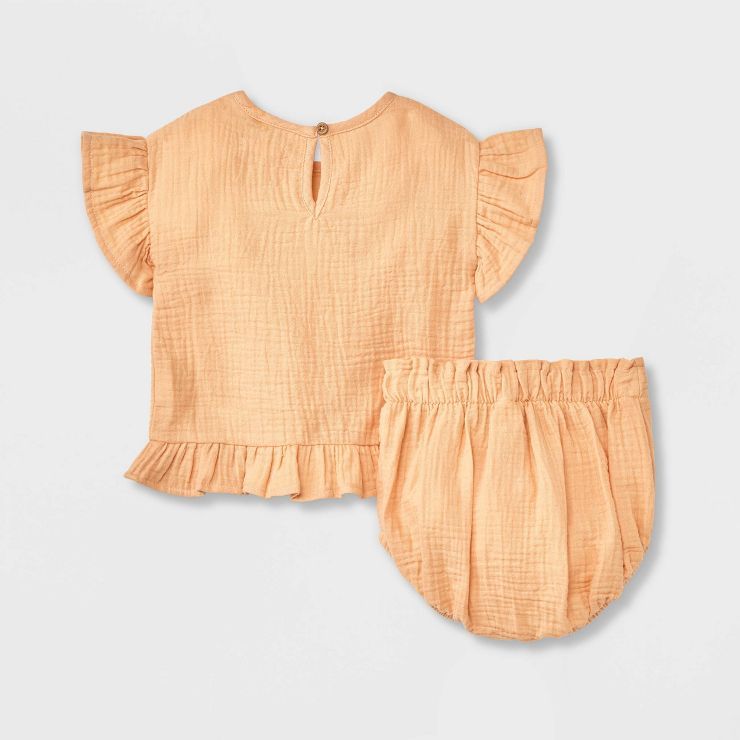 Grayson Collective Baby Girls' Gauze Ruffle Short Sleeve Top & Bottom Set - Orange | Target