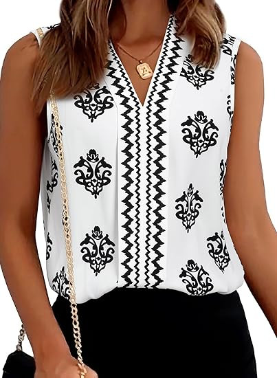 BLENCOT Women's Summer Tank Tops Chiffon V Neck Sleeveless Floral Printed Shirts Blouse | Amazon (US)