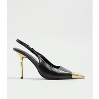 River Island Womens Black Metal Toe Slingback Heels | River Island UK & IE
