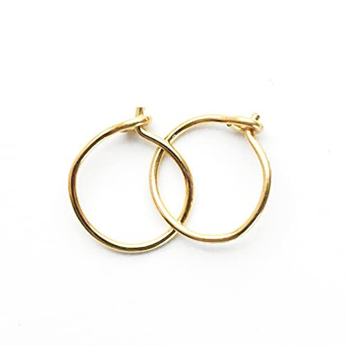 Tiny 14K Yellow Gold Fill Hoops. Minimalist Little Hoop Earrings in 22 gauge and 8mm. Handmade Sensitive Ears Loops | Amazon (US)