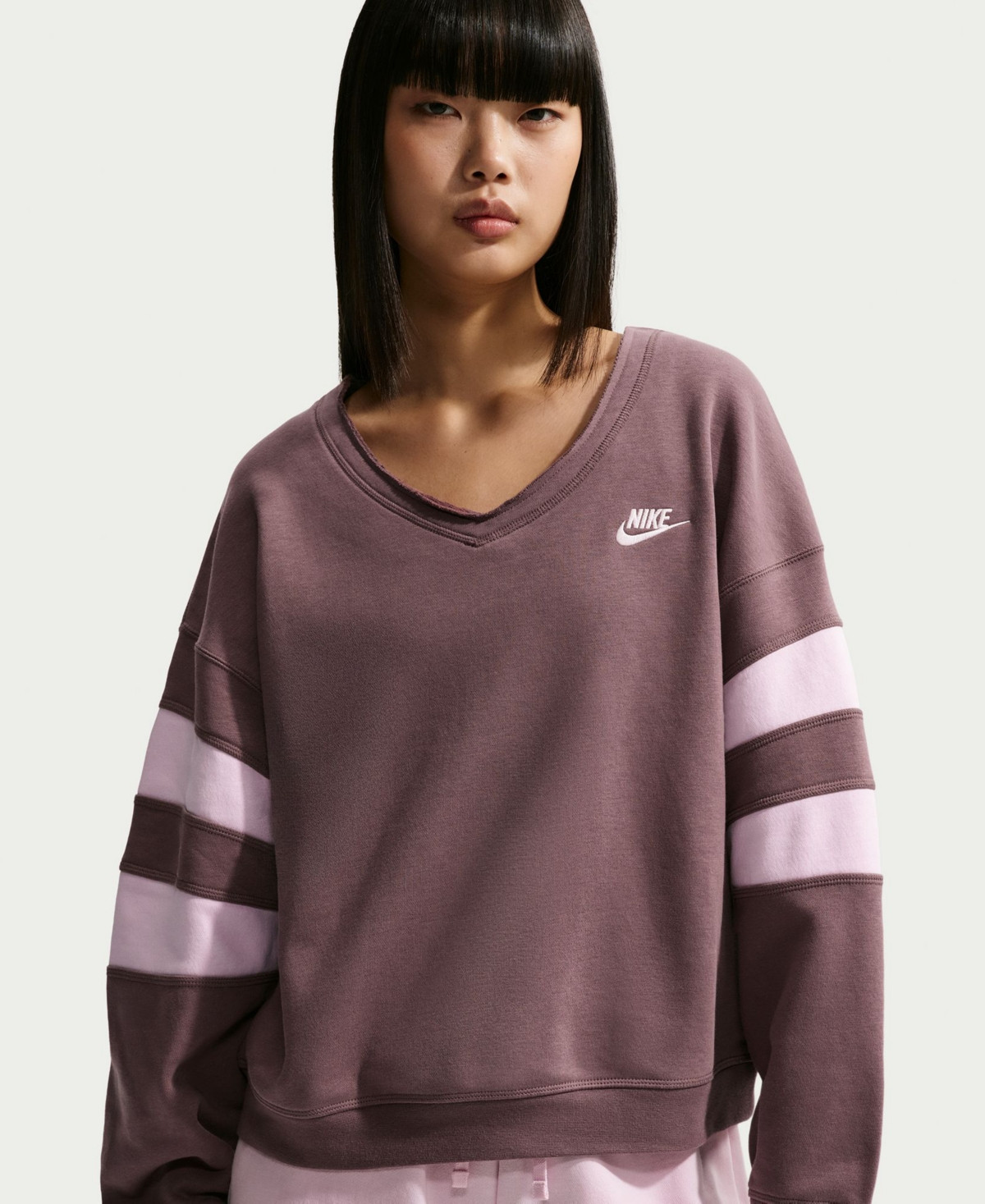 Nike Sportswear Women's Club Fleece Oversized V-Neck Sweatshirt - Tattoo/Pink Foam/Pink Foam | Macy's
