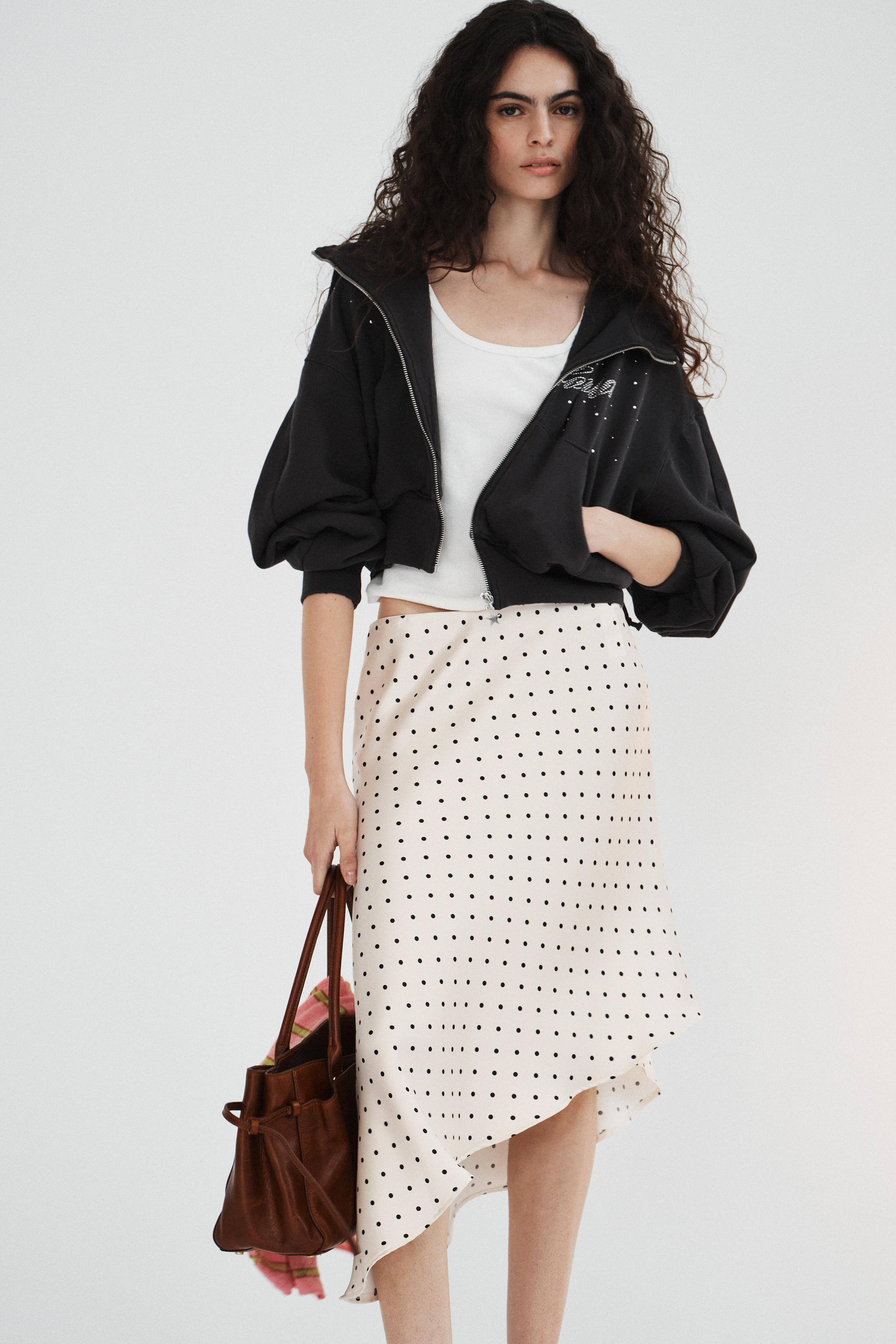 ASYMMETRIC POLKA DOT SATIN SKIRT | Zara US