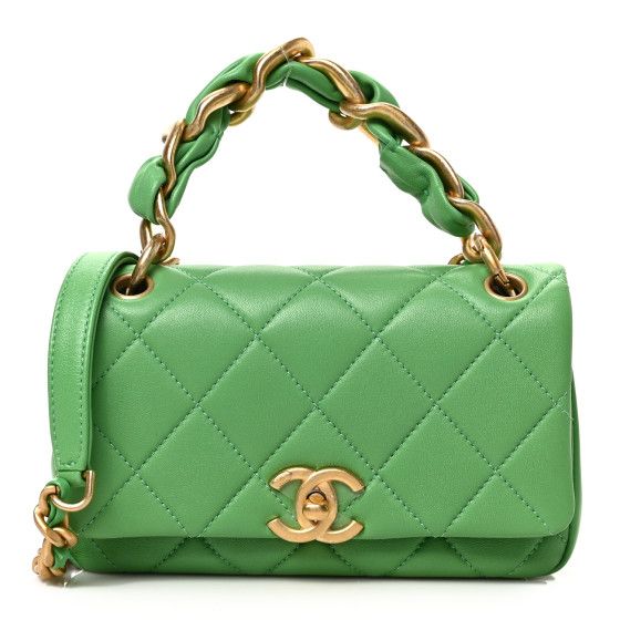 Shiny Lambskin Small Chain Is More Flap Green | FASHIONPHILE (US)