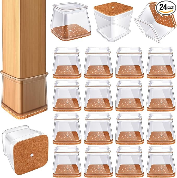 24 Pcs Chair Leg Floor Protectors for Hardwood Floors Square Silicone Covers to Protect Wood Tile... | Amazon (US)
