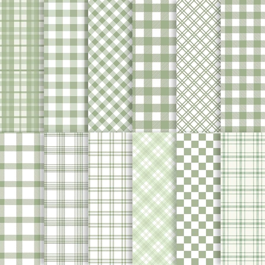 Amazon.com : 24 Sheets Sage Green Plaid Scrapbook Paper, Double Side Greenery Lattice Patterns De... | Amazon (US)