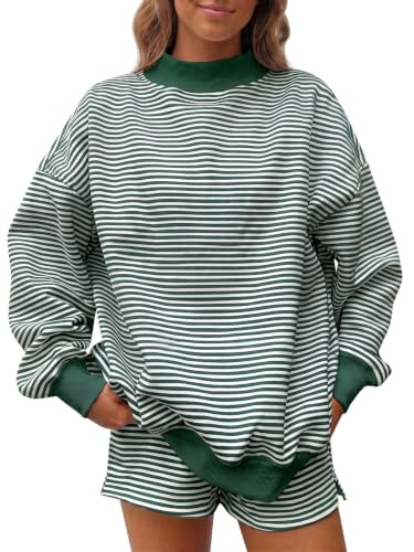 Fisoew Womens Striped 2 Piece Matching Sets Mock Neck Workout Lounge Outfit | Amazon (US)