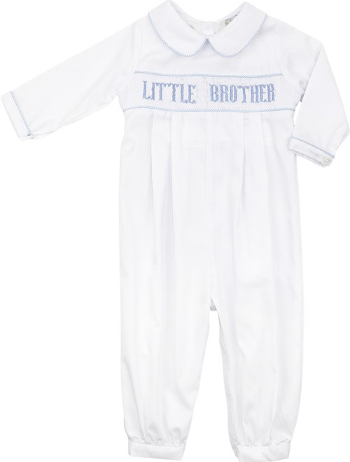 Blue Smocked Little Brother Long Romper | Cecil and Lou