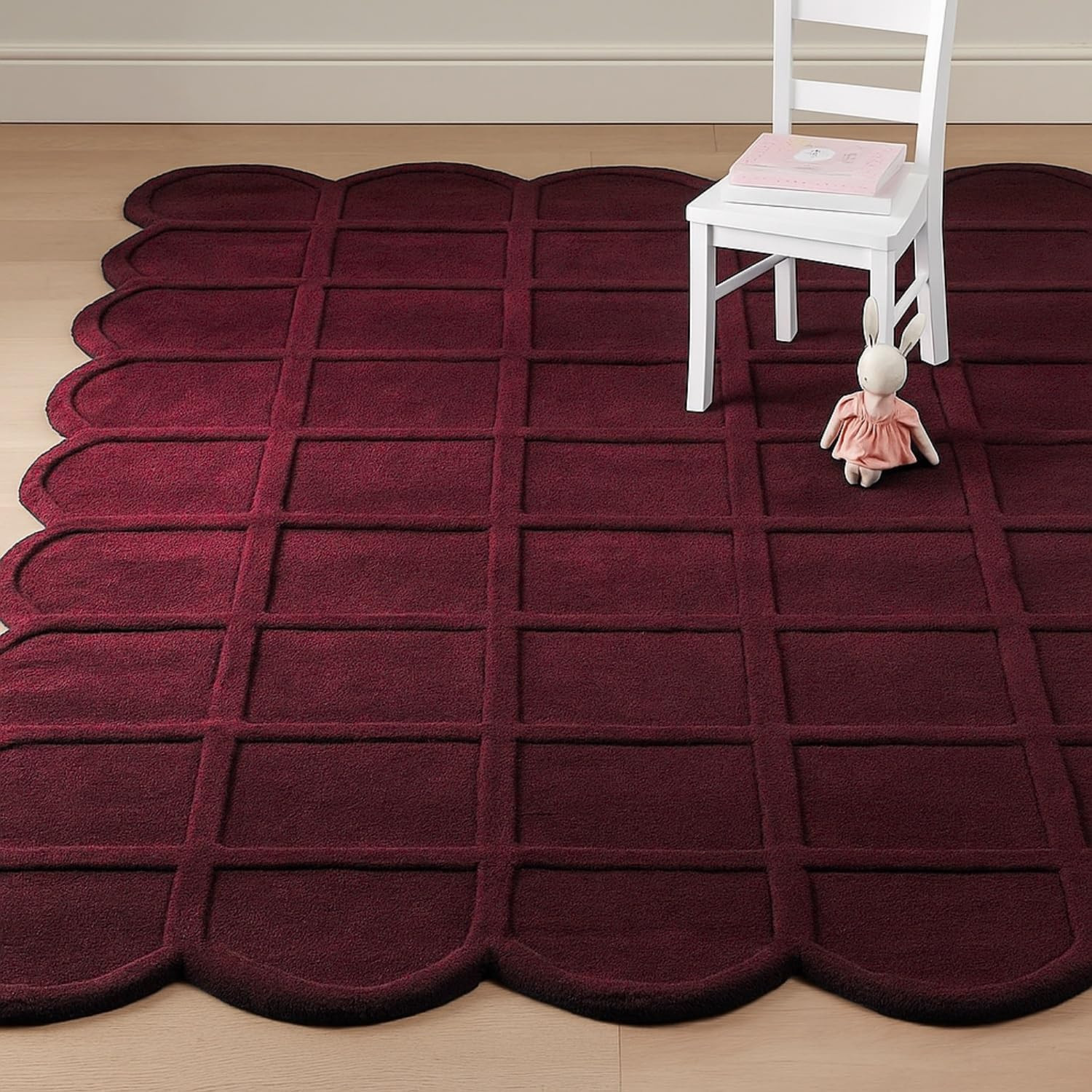 Scallop Shaped Luxury Handmade Wool, Hand-Tufted Premium Area Rug with Non-Slip Natural Cotton Backing for Living Room & Bedroom(Burgundy,8'x10',) | Amazon (US)