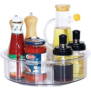Lazy Susan Turnable Cabinet Organizer,Premium 360 Rotating Clear Lazy Susans with Dividers, Spinn... | Amazon (US)