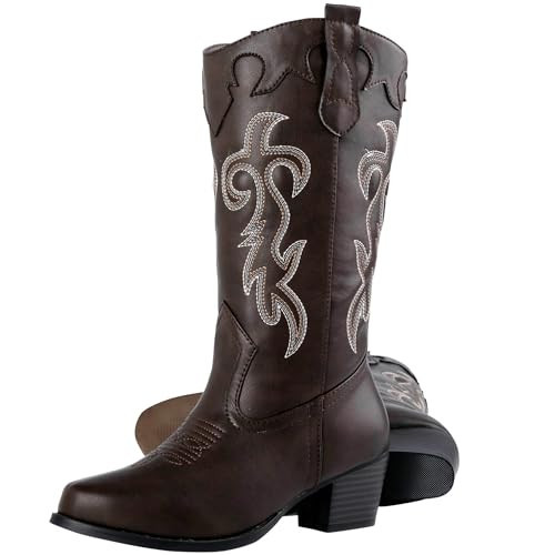 Canyon Trails Cowboy Boots - Traditional Style Cowgirl Boots Comfortable Western Boots for Women & Teen Girls - Brown, 10 | Amazon (US)