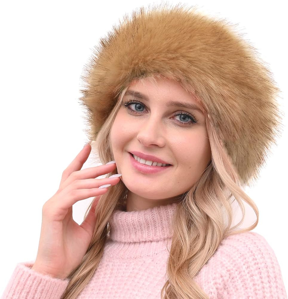 Womens Faux Fur Headband with Elastic Band Ear Warmer Earmuff for Cold Weather Furry Costume | Amazon (US)