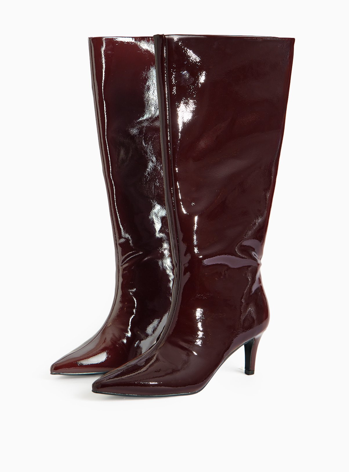 Red Burgundy Patent Heeled Long Boots | Tu Clothing