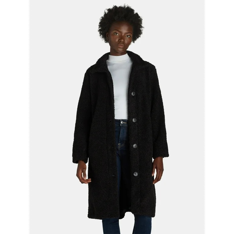 Time and Tru Women's and Women's Plus Teddy Fleece Coat with Funnel Neck, Sizes XS-3X - Walmart.c... | Walmart (US)