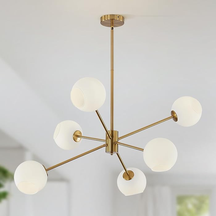BOKT 6 Lights Modern Sputnik Chandeliers Globe Light Fixture Farmhouse Milk Glass Pendant Lights ... | Amazon (US)
