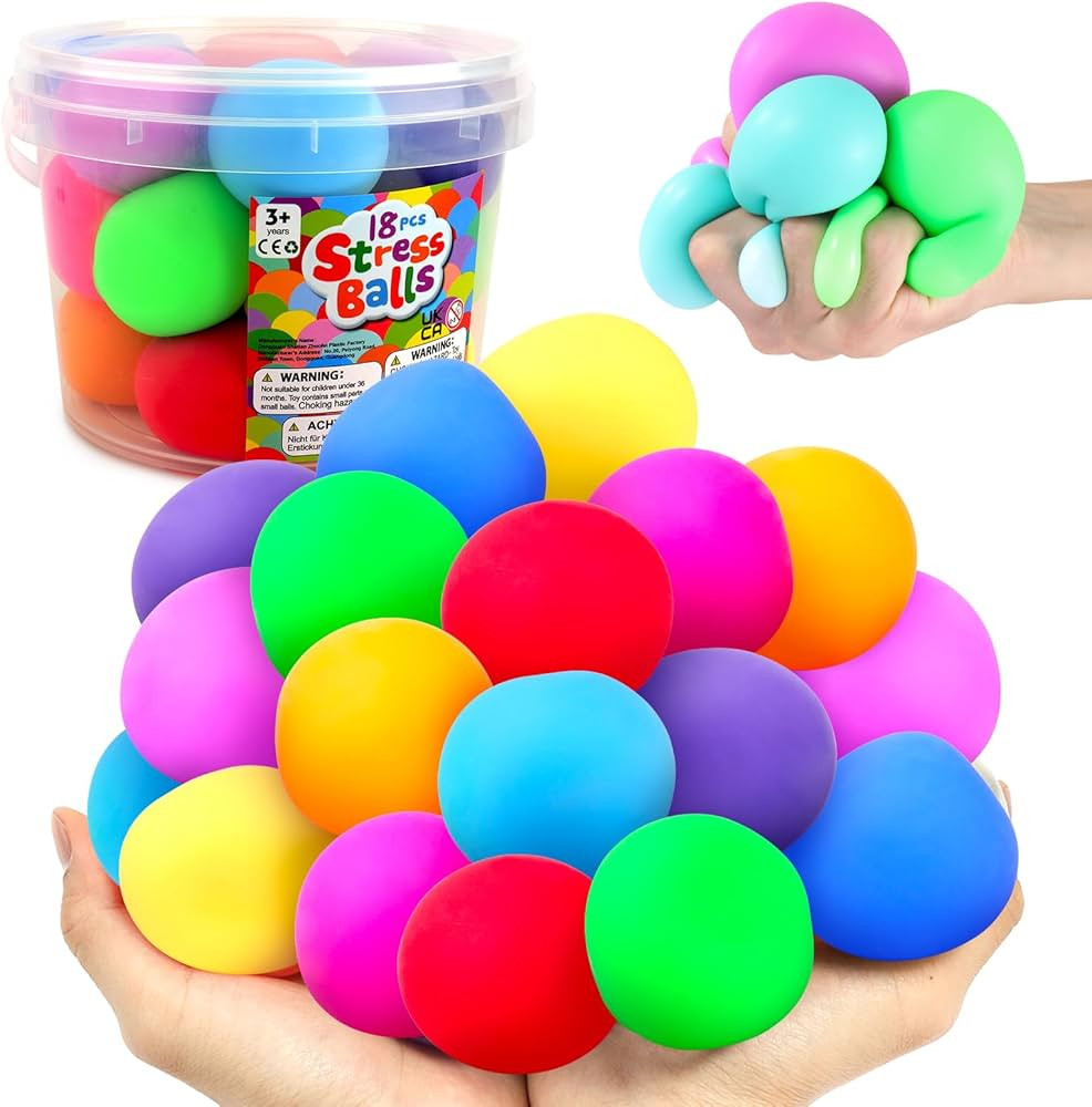 Squishy Stress Balls for Kids Adults: 18 Pack Stretchy Fidget Ball for Anxiety Stress Relief, Han... | Amazon (US)