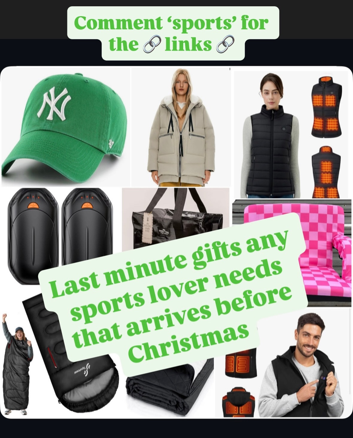 Comment ‘sports’ for the links! Can you tell I don’t like to be cold at games?! 

Need a last minute gift for a sports lover? Or maybe your grandma that comes to games? I got you! 😉 All arrive before Christmas if you order today! ✨