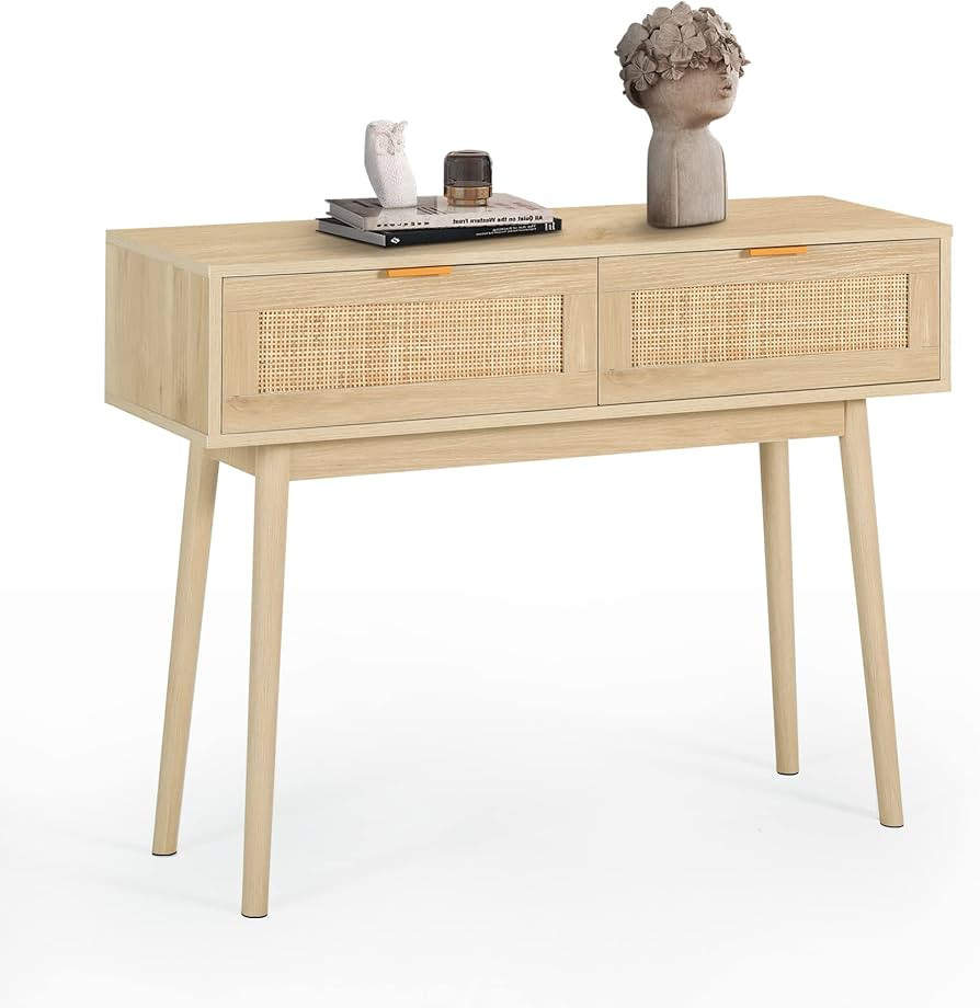 AOTIFARM Console Table with 2 Drawers Rattan Entryway Table with Storage Narrow Accent Sofa Table... | Amazon (US)