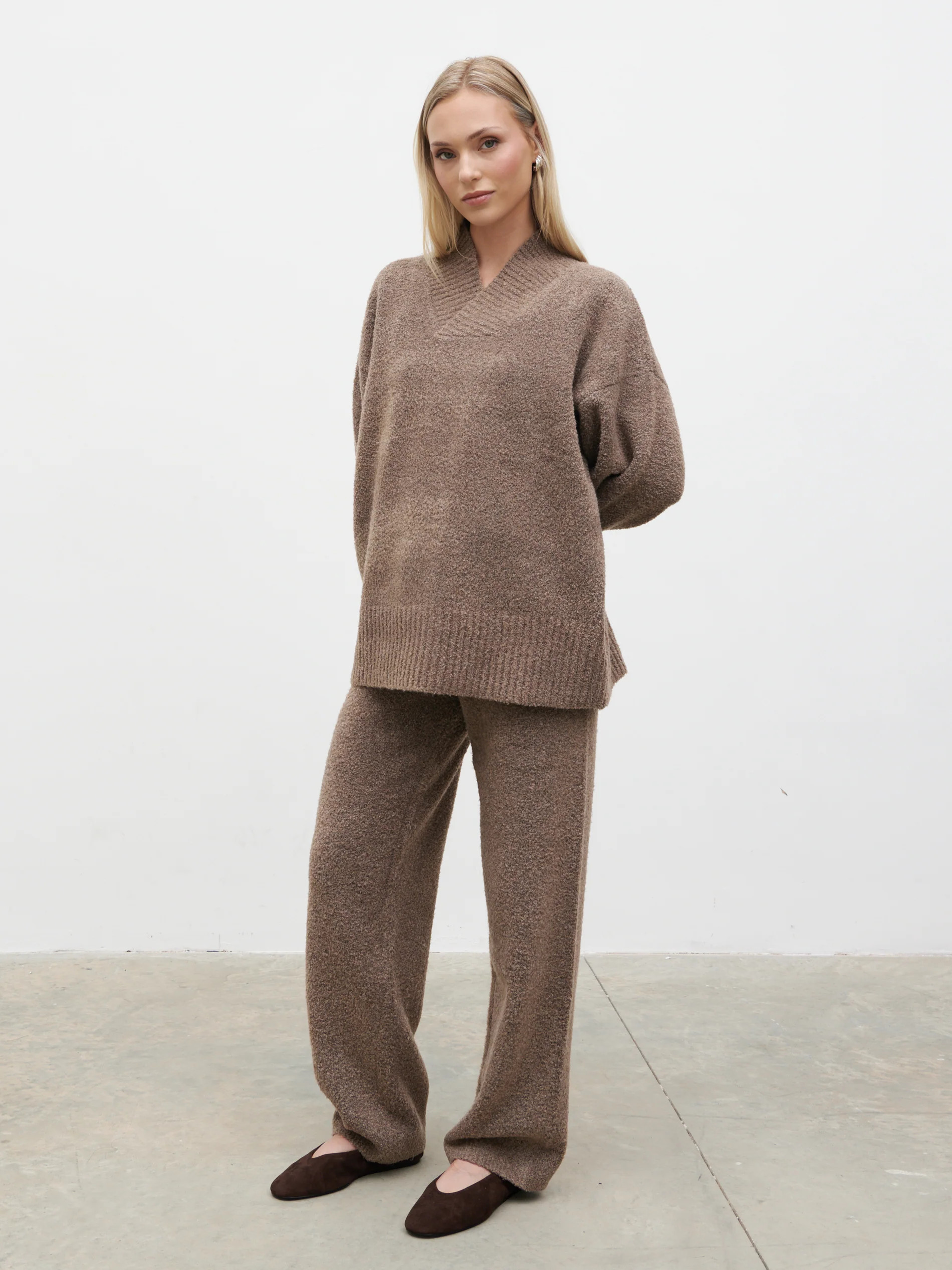 Camille V Neck Oversized Borg Jumper | Pretty Lavish (UK)
