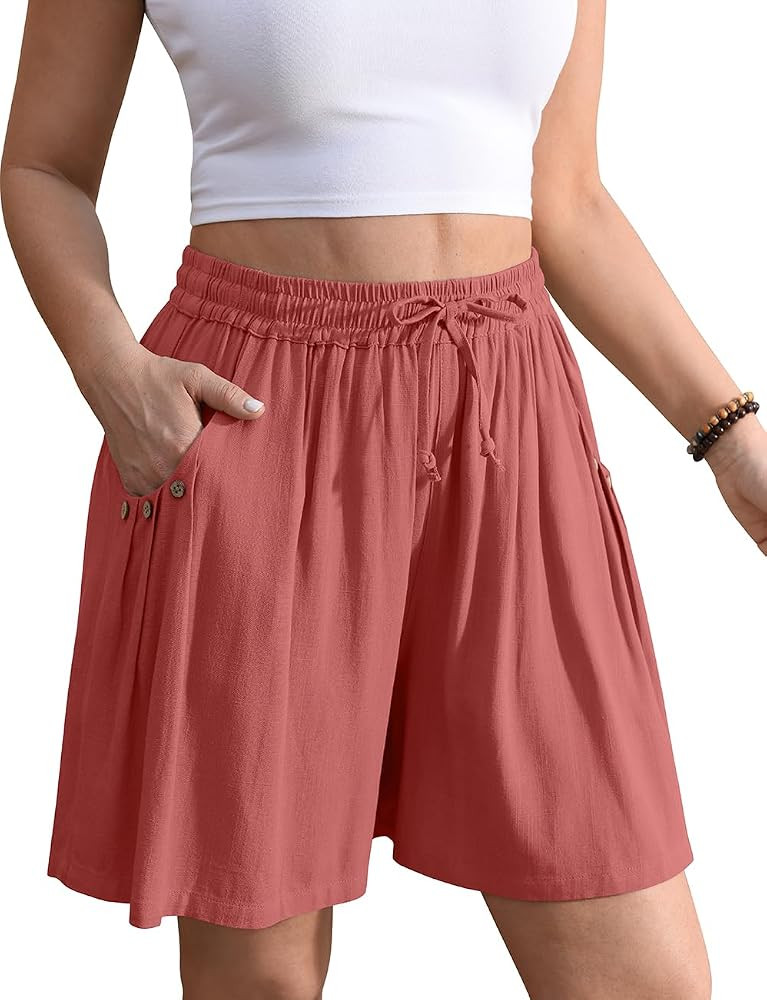 TARSE Linen Shorts for Women Wide Leg 5" Inseam High Waisted Drawstring Casual Flowy Summer Beach... | Amazon (US)