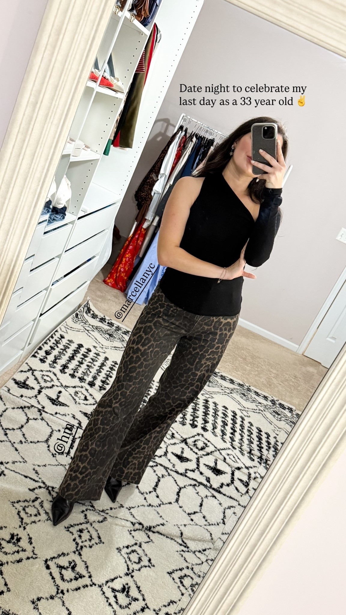 Date night to celebrate my last day as a 33 year old ✌️ @marcellanyc  @hm (going out top, leopard jeans) 

#LTKootd #LTKFindsUnder100 #LTKdayinmylife
