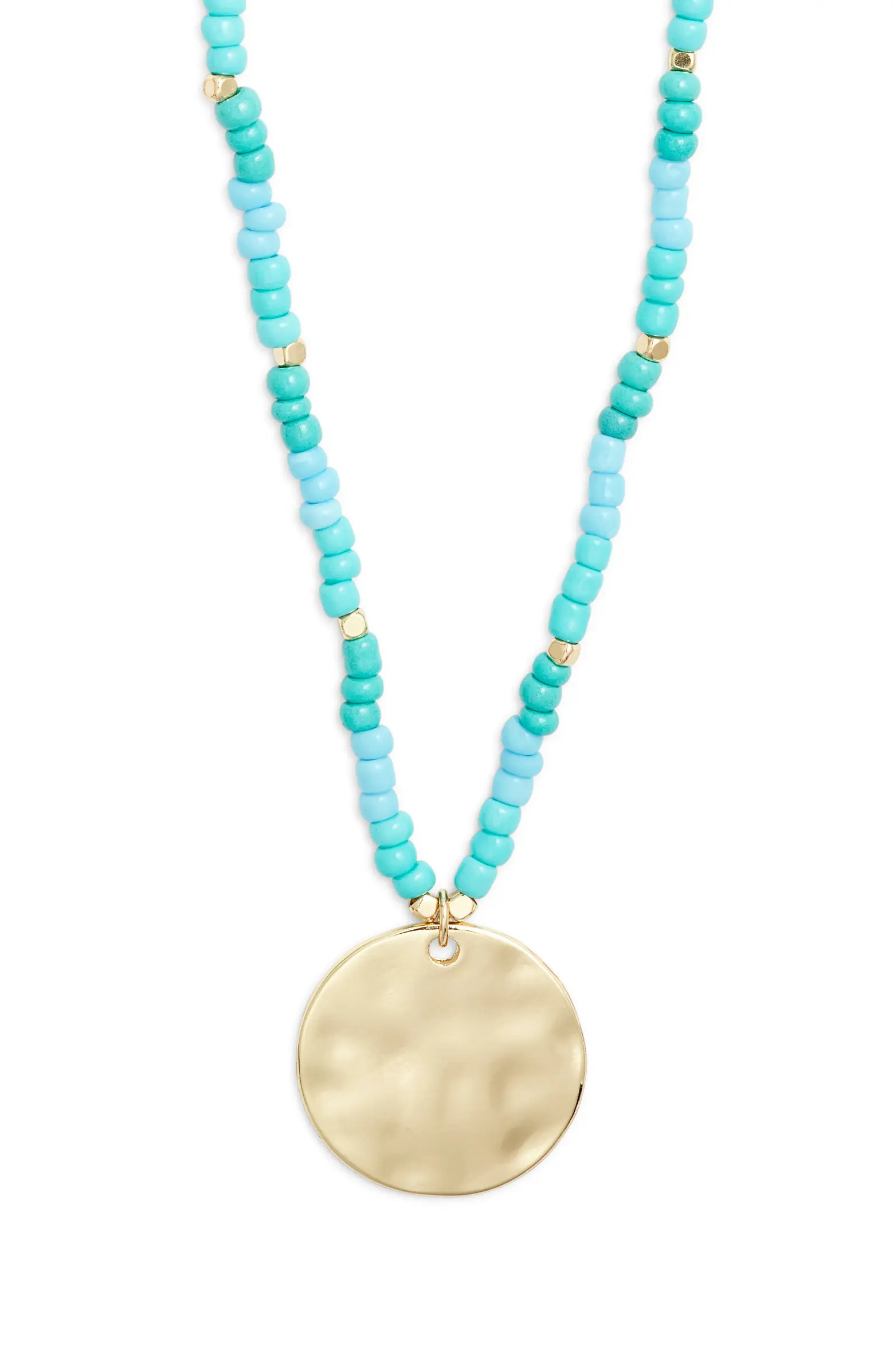 Hammered Coin Pendant Beaded Necklace | Nordstrom