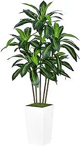 Artificial Dracaena Tree 5FT - Faux Tree with White Tall Planter - Fake Tropical Yucca Floor Plan... | Amazon (US)