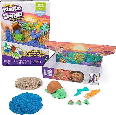Kinetic Sand, Project Planet Turtle Beach with 14oz Play Sand, Tools & Molds, Sustainably Minded ... | Amazon (US)