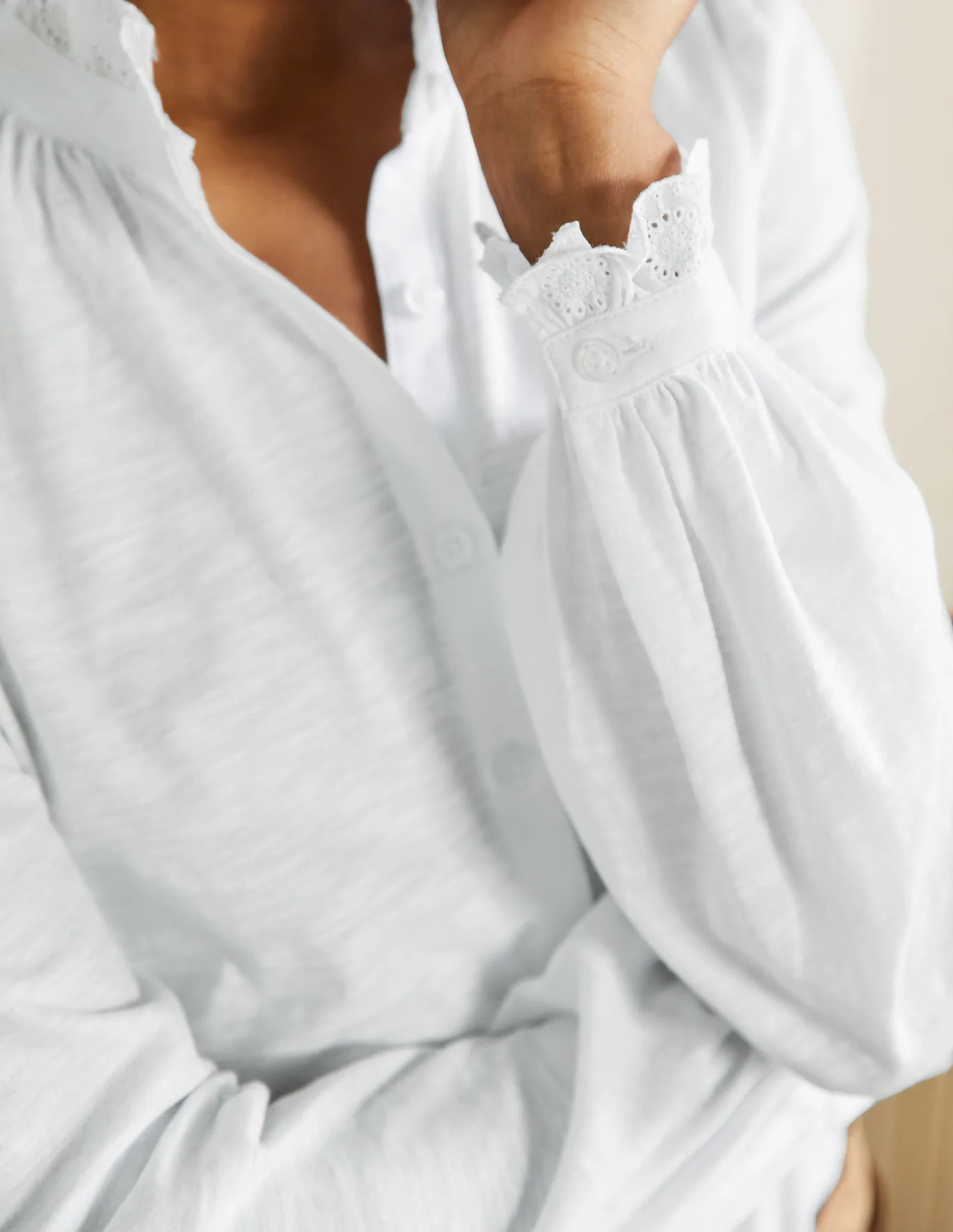 Broderie Trim Jersey Shirt - White | Boden (US)