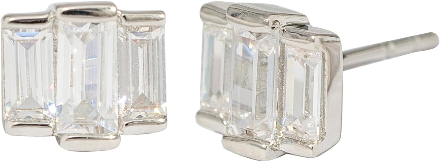 Amazon Essentials Rhodium or Yellow Gold Plated Brass Cluster Baguette Earrings | Amazon (US)