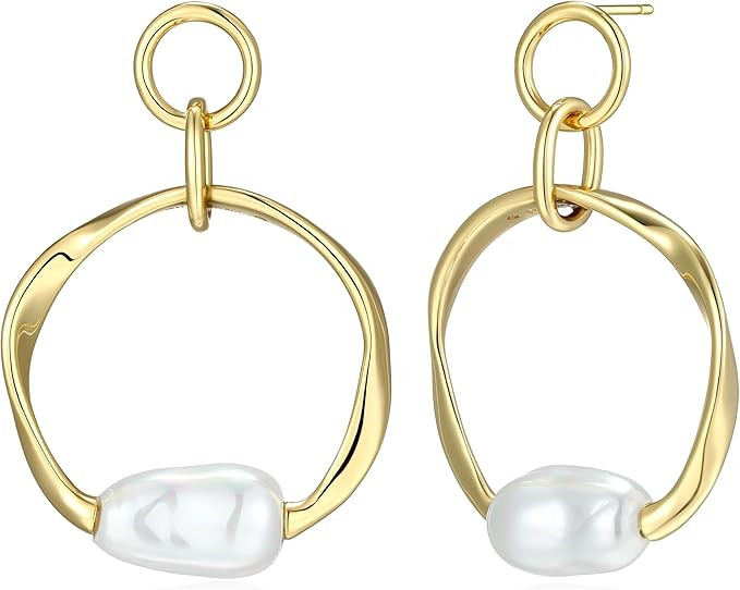 Amazon Essentials (Demi's Pick) Baroque Pearl Women's Hoop Earrings - Gold-Tone Fine Silver Plate... | Amazon (US)