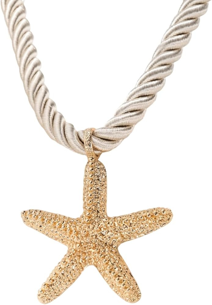 POYAMUSE Elegant Beach-Inspired Starfish Necklace for Women, Chunky Rope Choker Necklace with Gol... | Amazon (US)