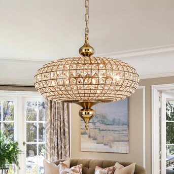 EDISLIVE 5 -Light Antique Brass French country/cottage Aluminum/Crystal Globe Large Indoor Hangin... | Lowe's