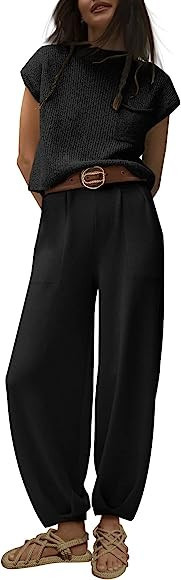 LILLUSORY 2 Piece Outfits For Women Trendy Lounge Sets Cozy Knit Sweater Short Sleeve Fashion Lou... | Amazon (US)