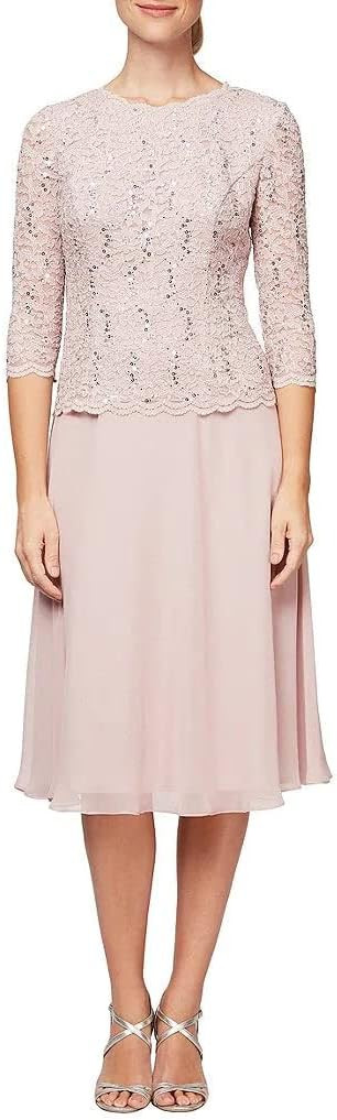 Alex Evenings Women's Tea Length Sequin Mock Dress (Petite and Regular) | Amazon (US)